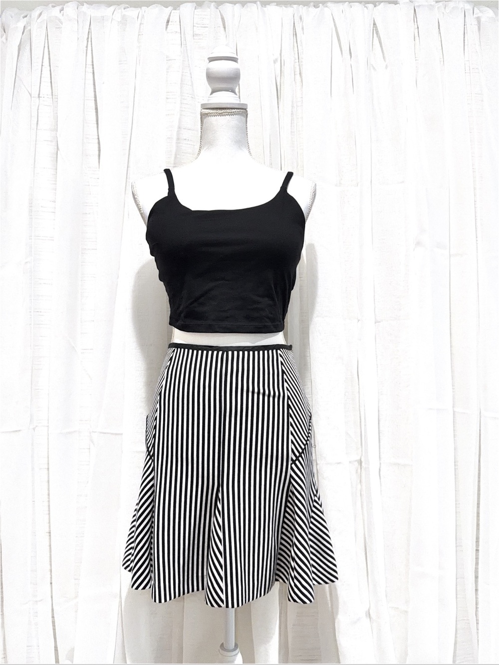 Banana Republic Black and White Striped Circle Skirt
